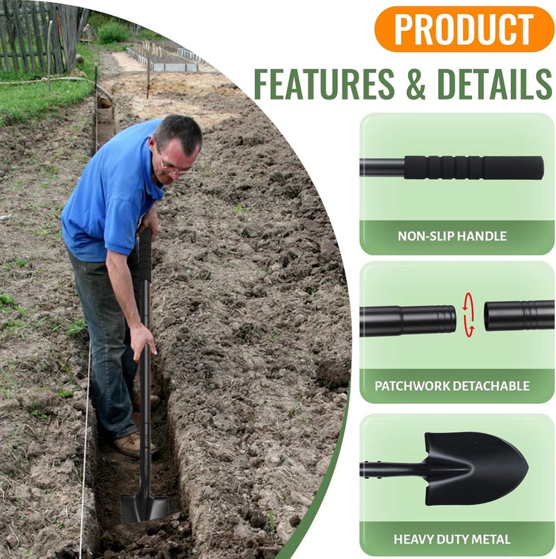 ABtool Small Shovels for Digging, Garden Spade Shovel Beach Shovels with 43.3in Handle,Heavy Duty Portable Metal Shovel for Gardening Camping Trenching Digging Landscaping,Off-Road Use, Black - Image 2